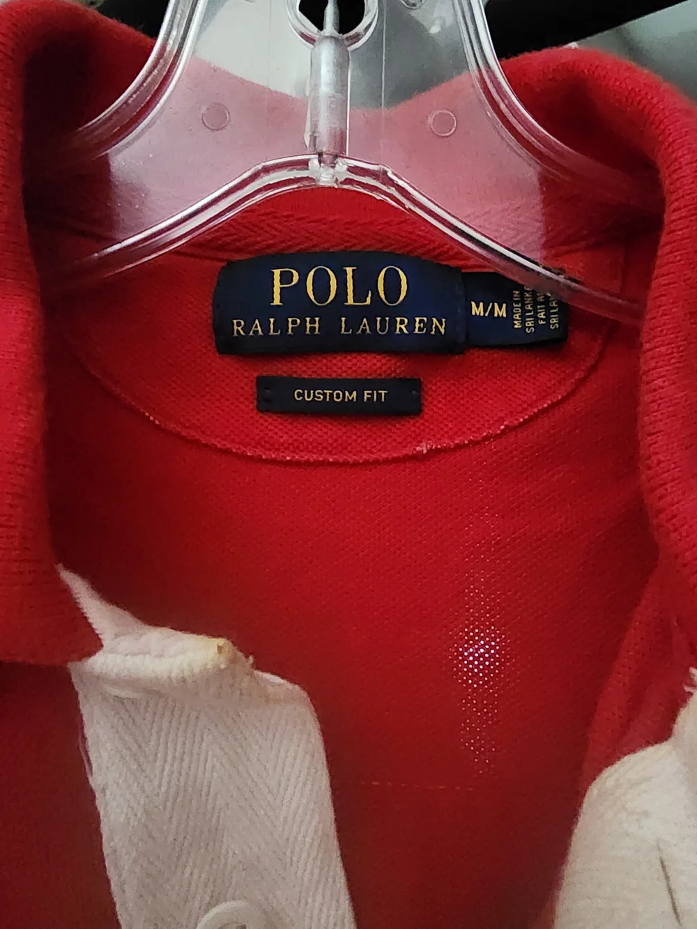 Ralph Lauren Red Polo with White V-Stripes and Black Crest